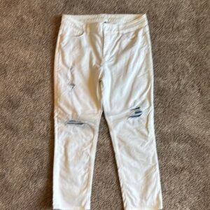 White House Black Market White Cropped Jeans with Distressed Details